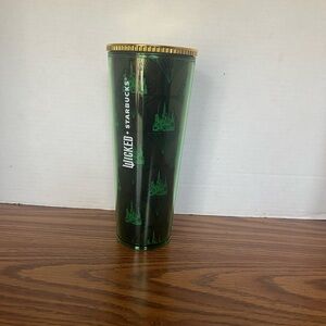 Wicked x Starbucks Green Travel Tumbler with Gold Lid no straw